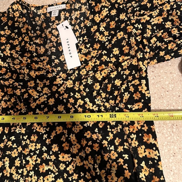 TOPSHOP V-Neck Floral Textured Midi Dress Long Sleeve Sun Dress Slits Puff NWT - Picture 11 of 13
